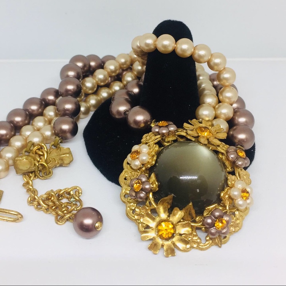 Vintage Faux Pearl Crystal Choker - image 3